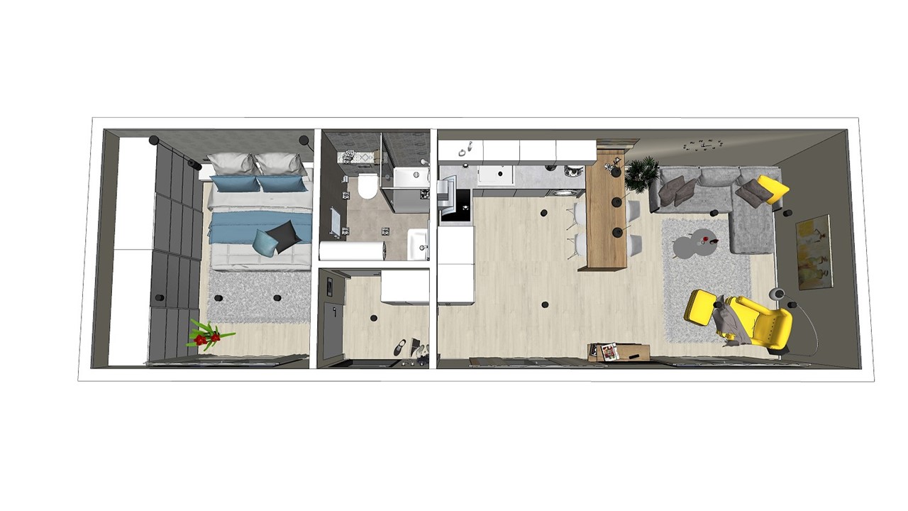 Mobilní dům 2kk - 12x4 m - užitná plocha 41,4 m2